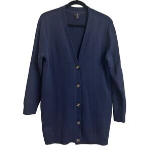 Jason Wu Cardigan Sweater Longline Chunky Knit Navy Sweater Jacket Size M